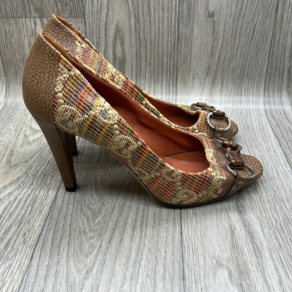 Gucci Raffia Peep-Toe Heels - Picture 8 of 13